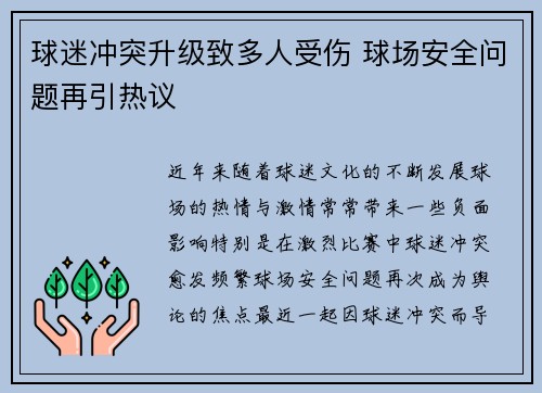 球迷冲突升级致多人受伤 球场安全问题再引热议