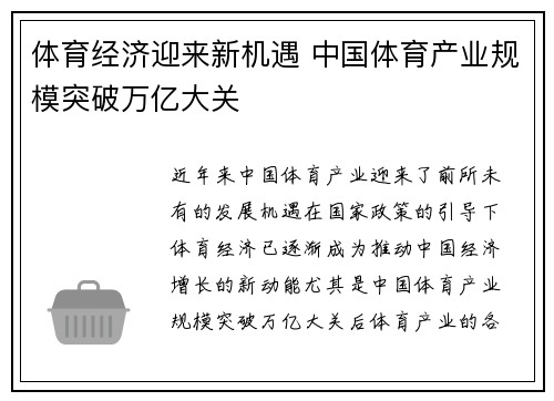 体育经济迎来新机遇 中国体育产业规模突破万亿大关